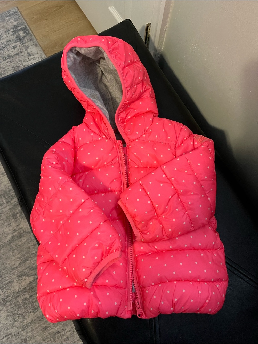 GAP Pink Polka Dot Puffer Jacket with Hood